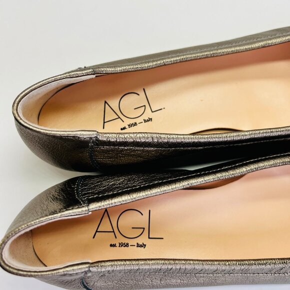 AGL Monika Cap Toe Ballet Flat Size 40 Platinum Leather Slip-On Flats Shoes - Picture 11 of 16